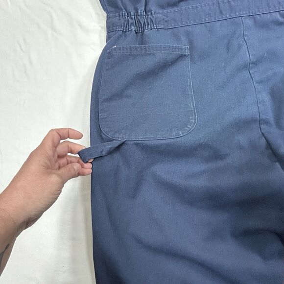 Vintage Roebucks Coverall Mens 50R Collared Snap Button Zip Pocket USA Blue - Picture 13 of 16